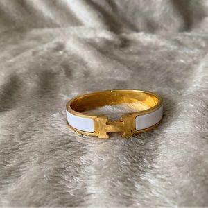 HERMES Enamel Narrow Clic Clac H Bracelet PM White